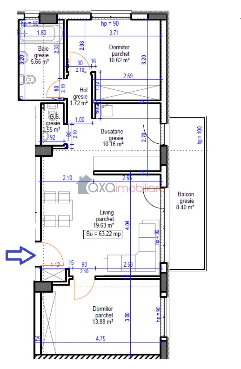 Apartment 3 rooms for sell in Floresti